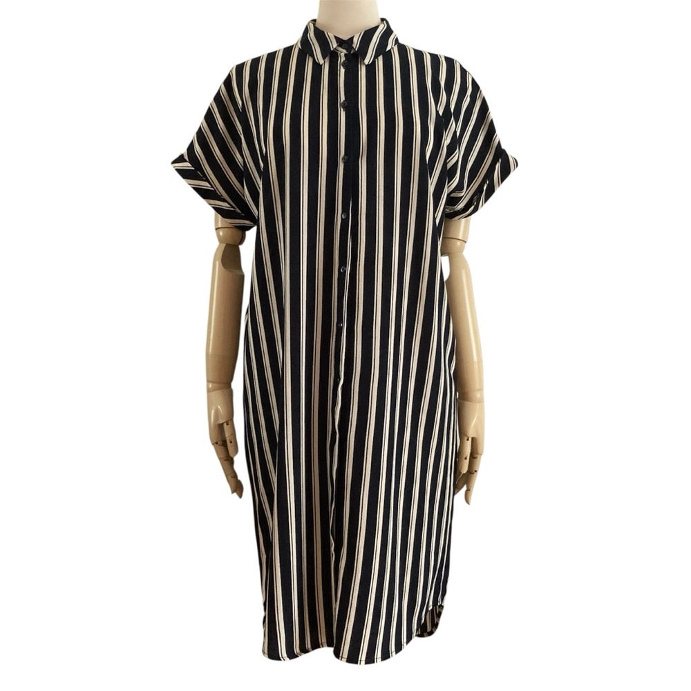 VERO MODA | Blue & White Striped Belted Shirt Dress Size L